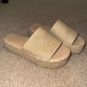 Neutral Woven Platform Slide Sandals - Women